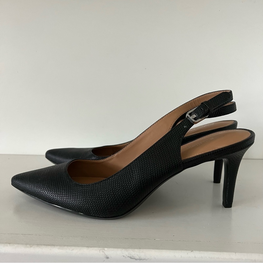 Calvin Klein GIOVANNA Black textured Leather Sling back Pumps Heels Womens 10